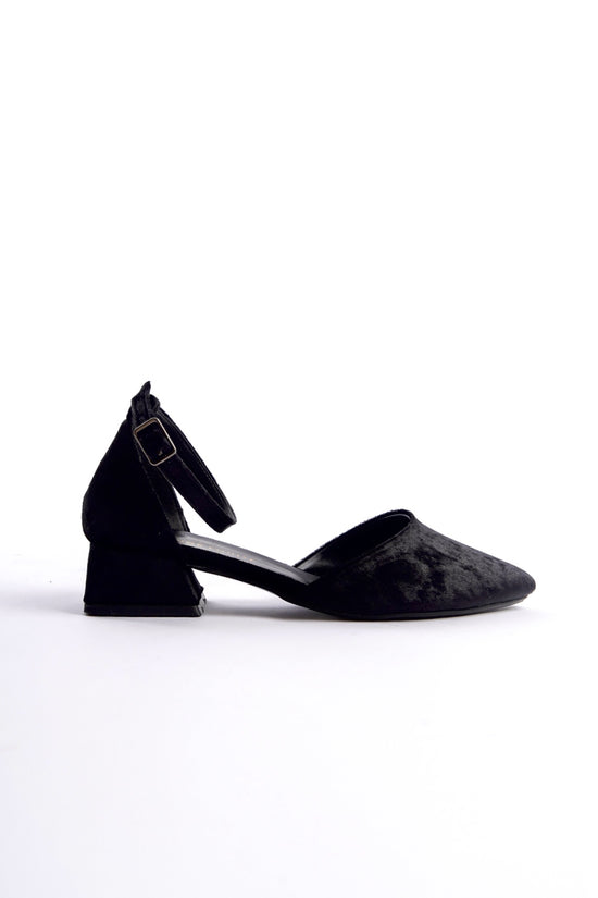Gaia | Black Velvet Low Heels
