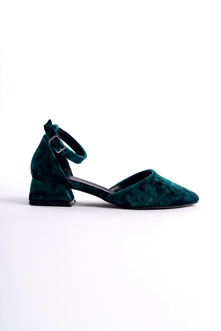 Azenor | Emerald Green Velvet Low Heels