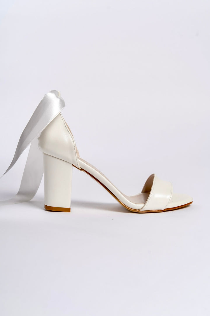 Krista | Ivory High Heel Sandals with Ribbon