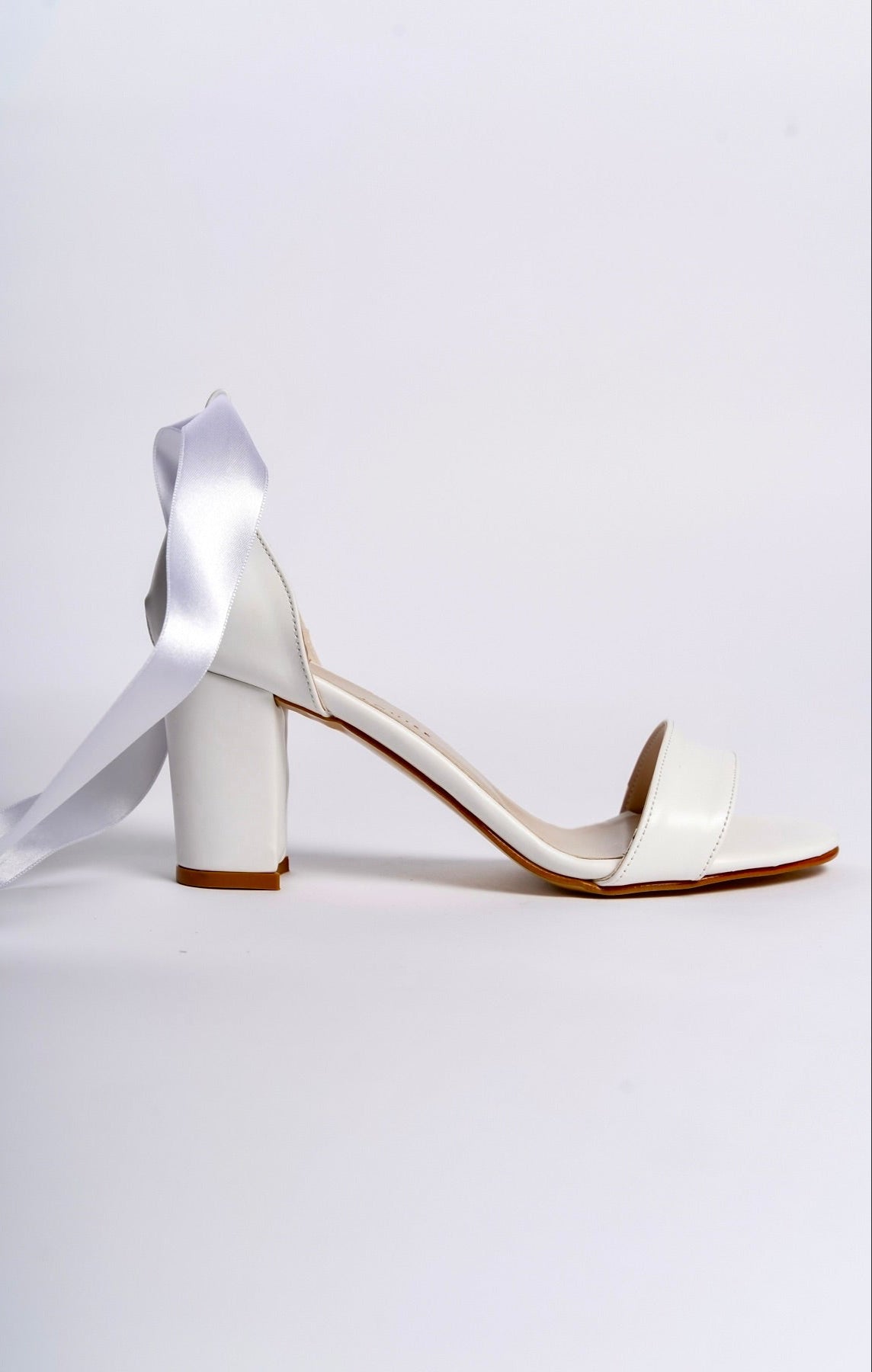 Greta | White High Heel Sandals with Ribbon