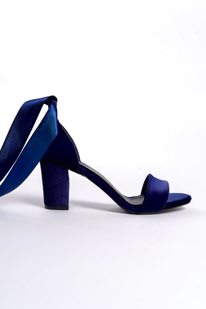 Hífrun | Navy Velvet High Heel Sandals with Ribbon