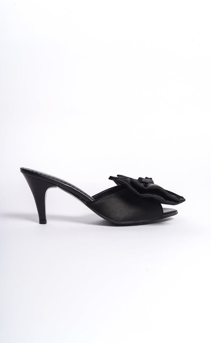 Nour | Black Satin Bow Tie Mule