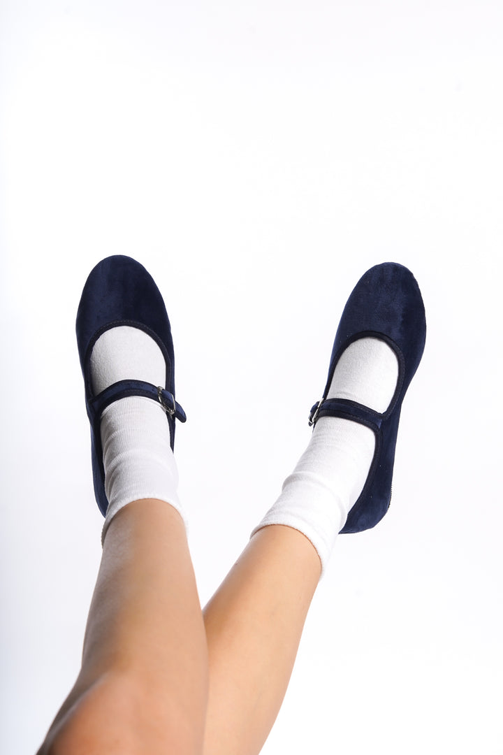 Rie | Navy Velvet Mary Janes