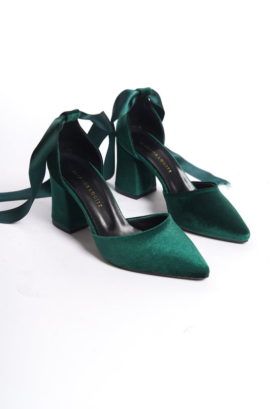 Milena | Emerald Green High Heels with Ribbon