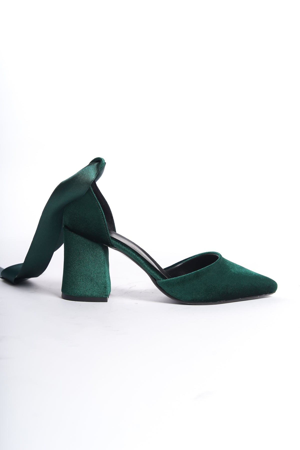 Milena | Emerald Green High Heels with Ribbon