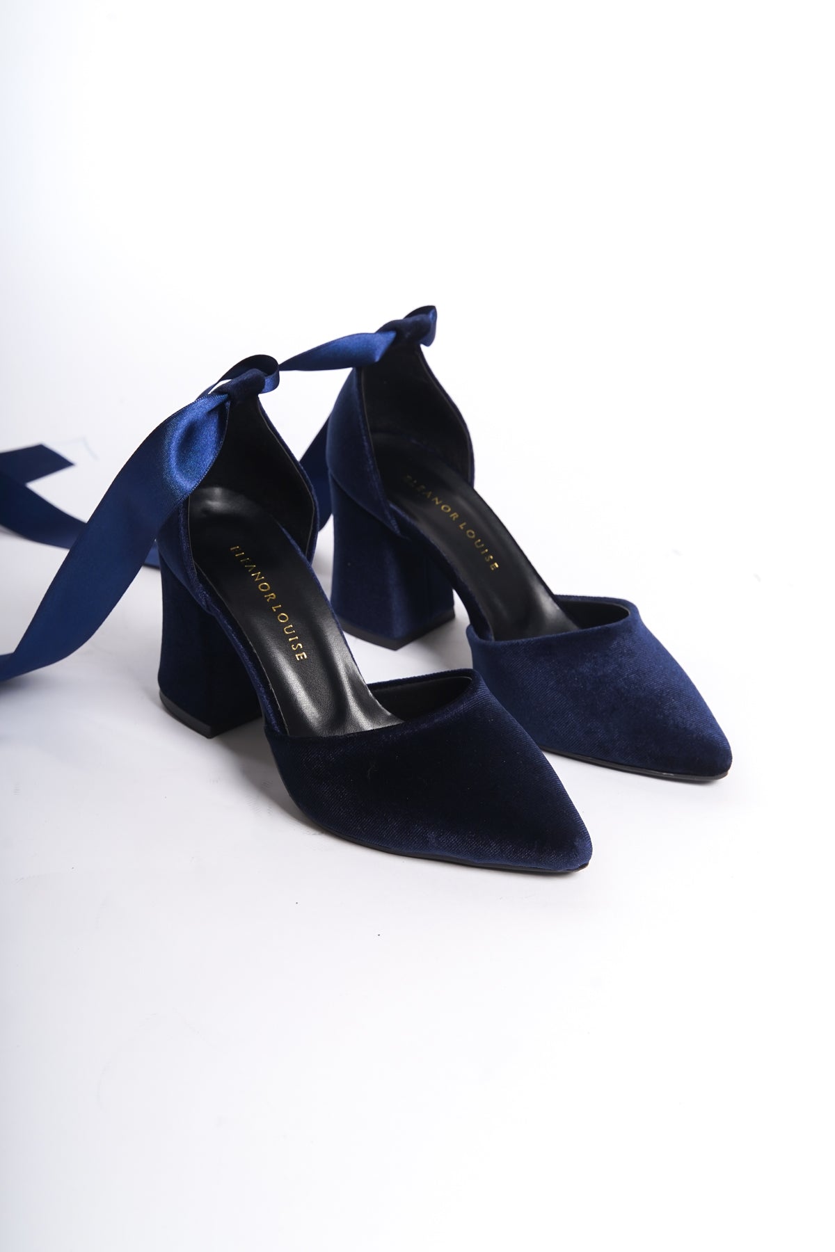 Vera | Navy Velvet High Heels with Ribbon