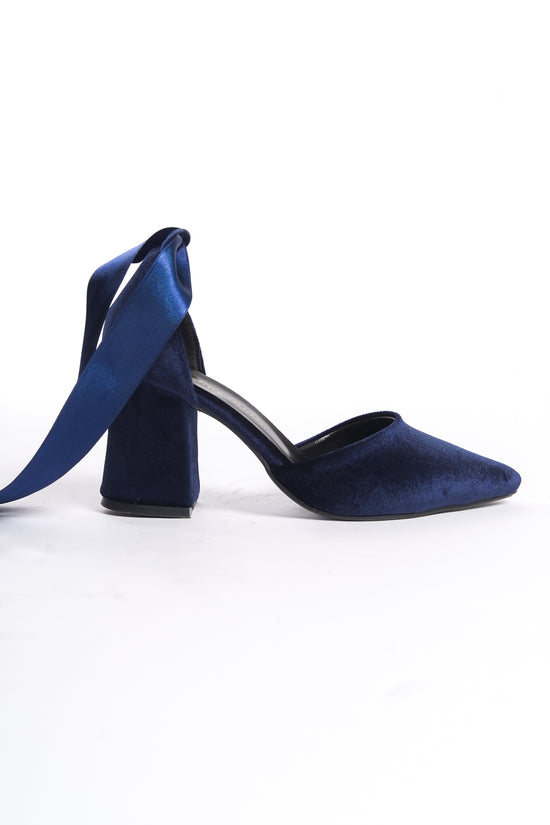 Vera | Navy Velvet High Heels with Ribbon