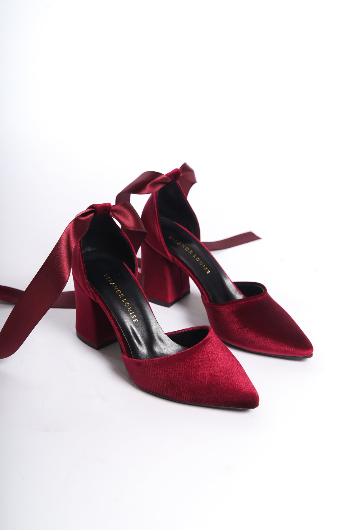 Daria | Burgundy Velvet High Heels with Ribbon