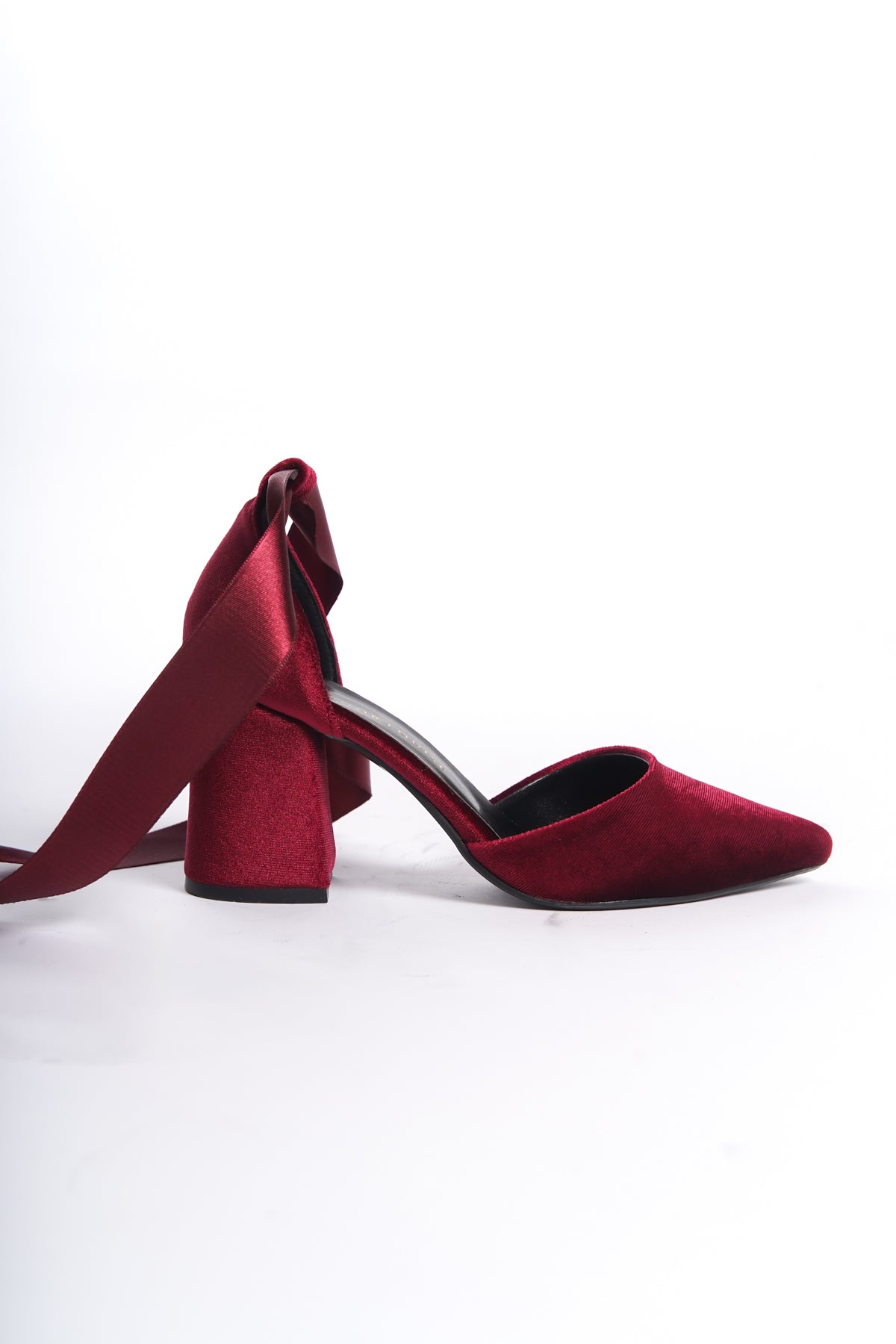 Daria | Burgundy Velvet High Heels with Ribbon