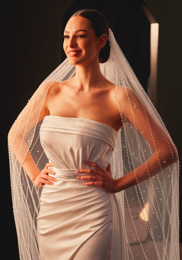 Azenya Wedding Light Ivory Rhinestone Embellished Cathedral Bridal Veil
