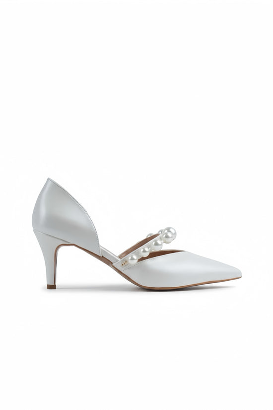 Iris | Ivory Mid Heels with Pearl Strap