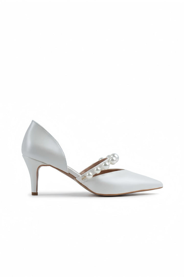 Iris | Ivory Mid Heels with Pearl Strap