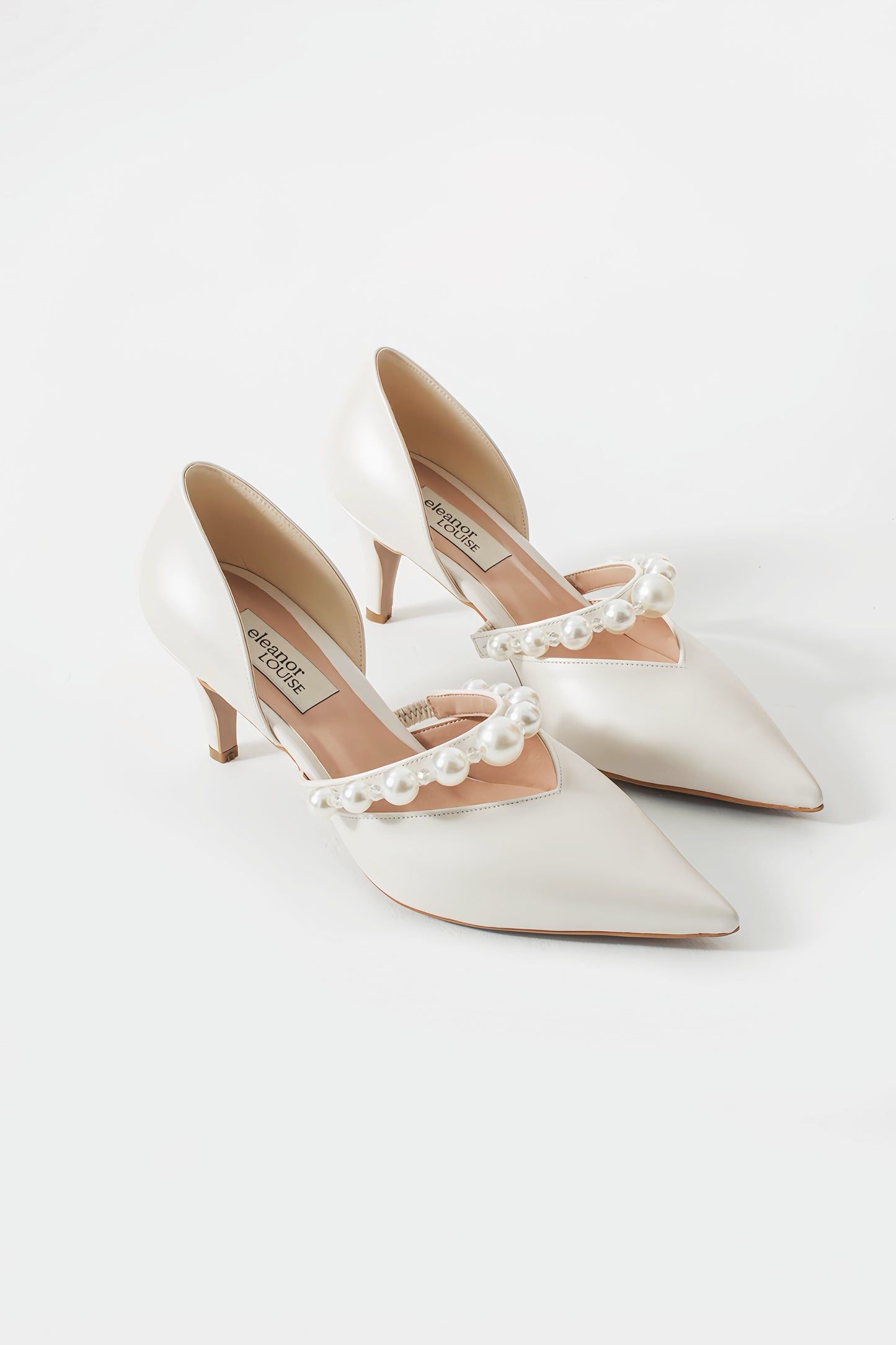 Iris | Ivory Mid Heels with Pearl Strap