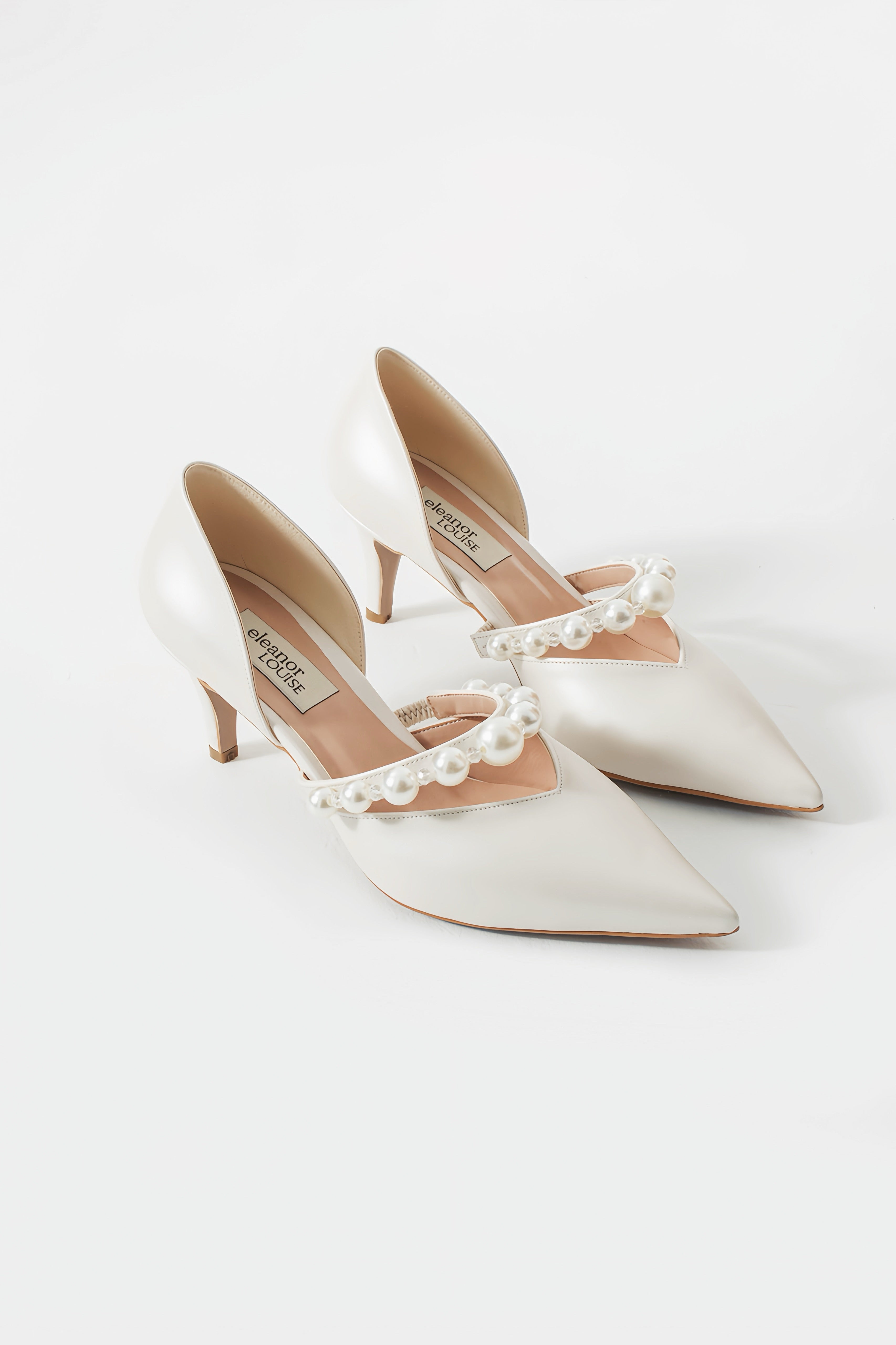 Iris | Ivory Mid Heels with Pearl Strap