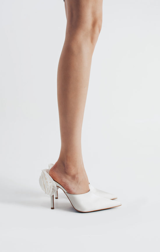 Edna | Ivory Satin High Heels with Rose