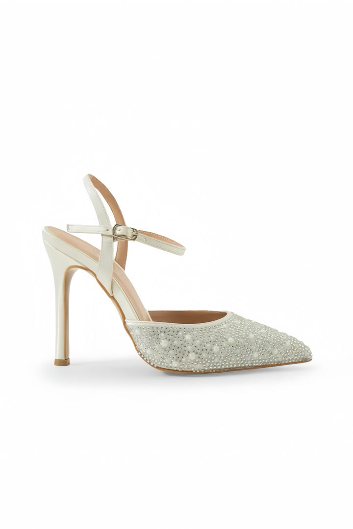 Candice | Ivory High Heels with Rhinestone