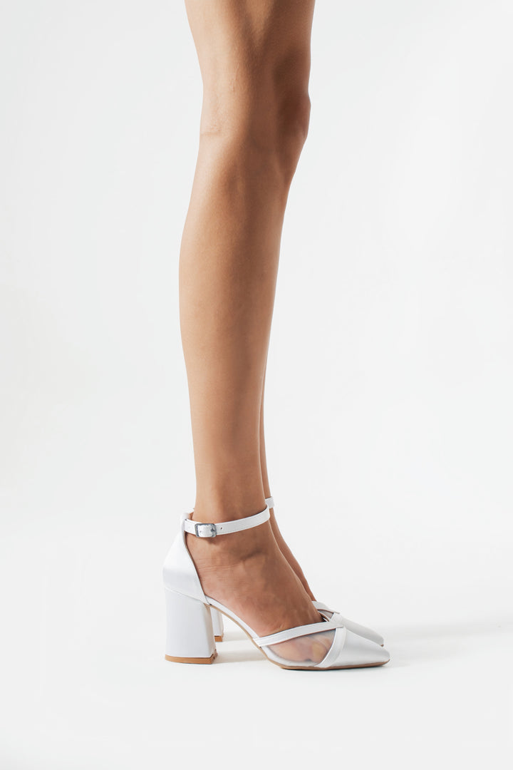 Carly | Light Ivory Satin Transparent High Heels