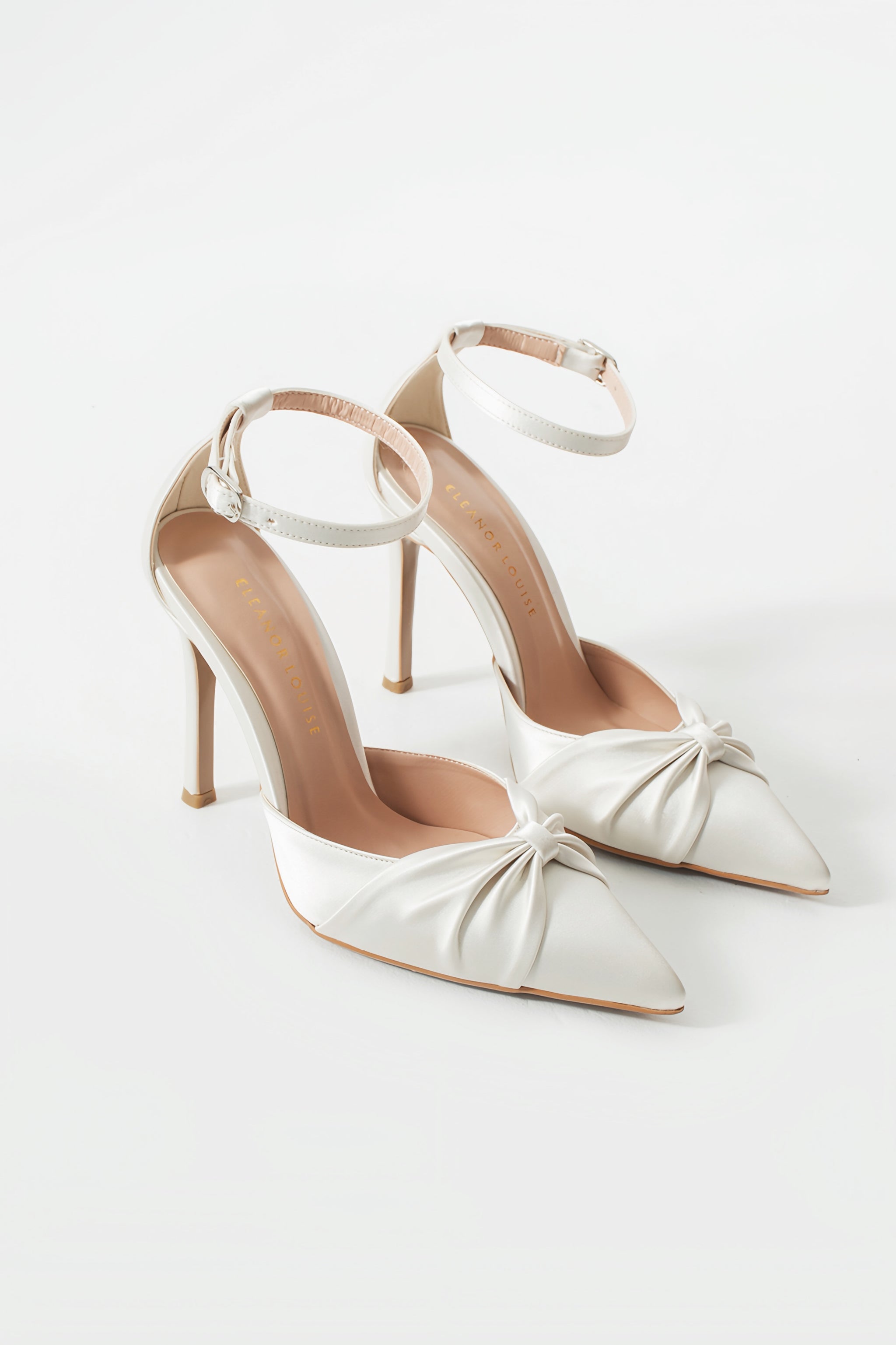 Ella | Ivory Satin High Heels with Bow