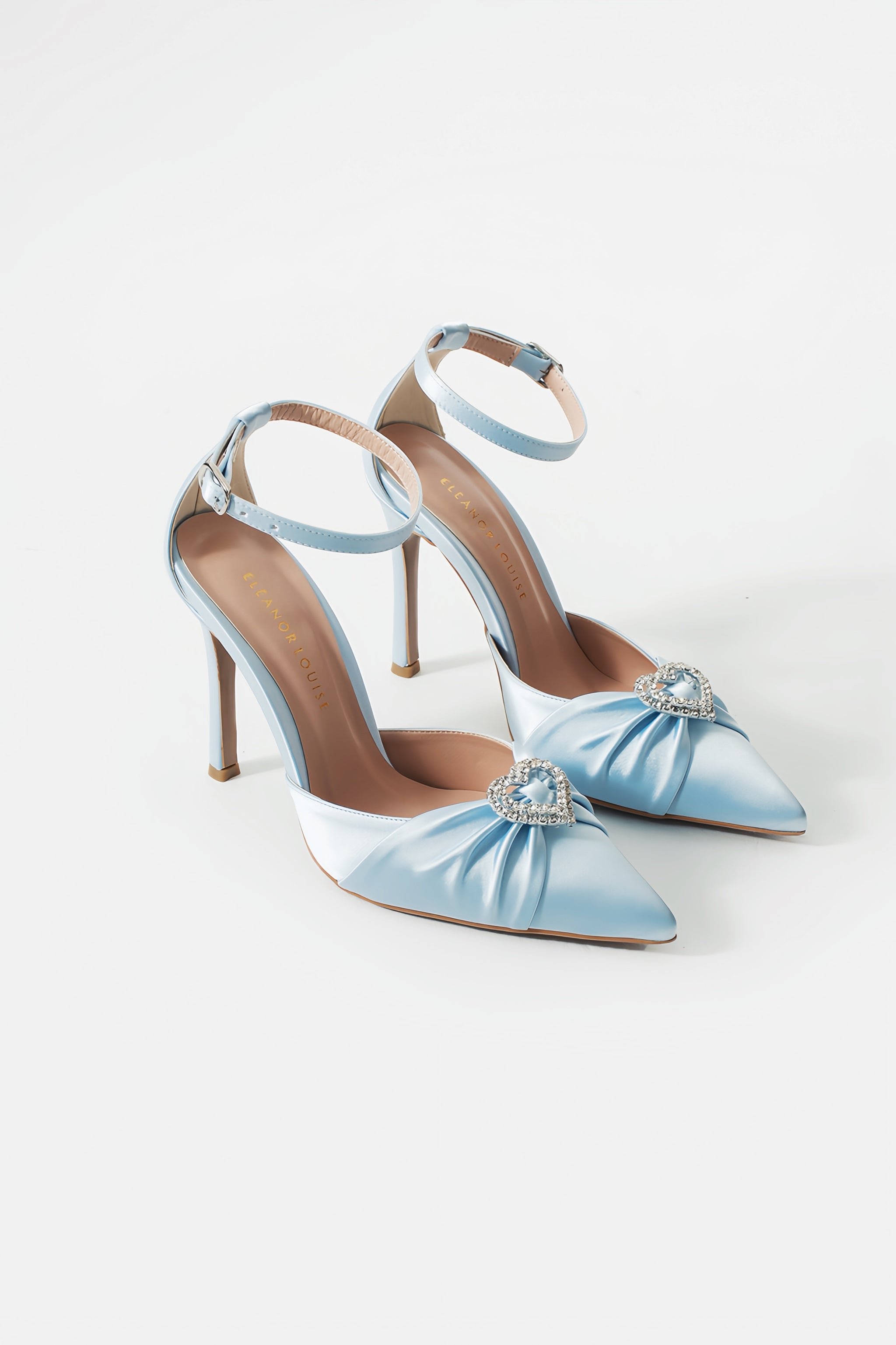 Jane | Baby Blue Satin High Heels Bow with Heart Stone