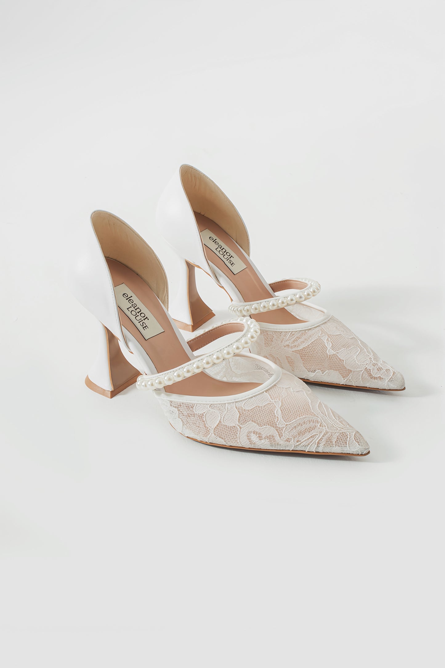 Janice | Ivory Lace High Heels with Pearl Strap