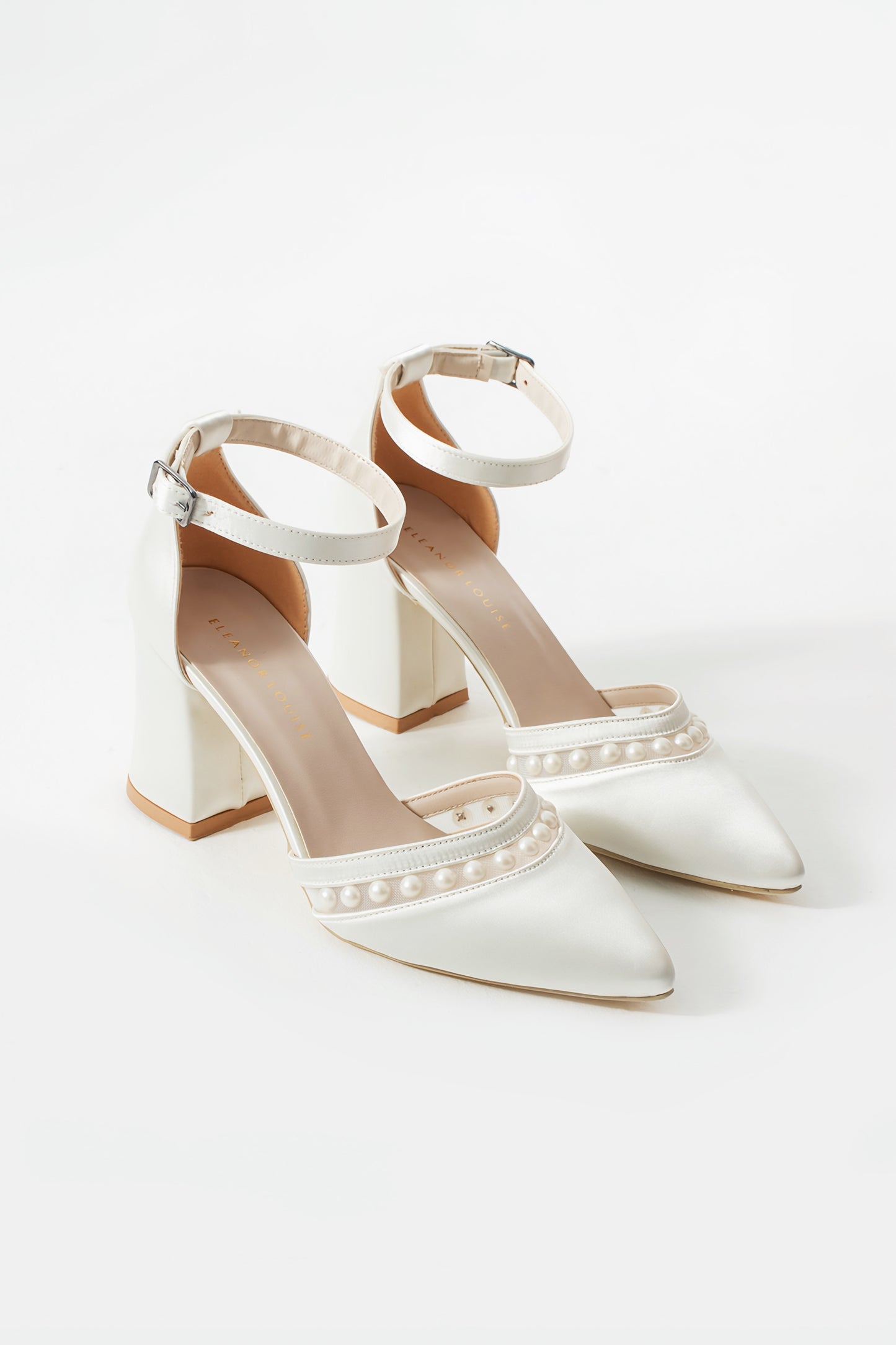 Kathleen | Ivory Satin High Heels with Pearls