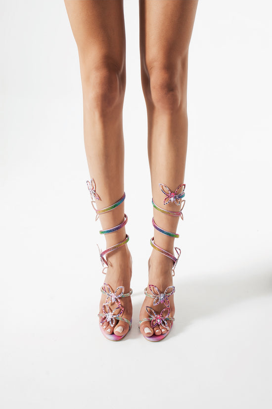 Papillion | Butterfly Ankle Wrap Rainbow High Heel Sandals