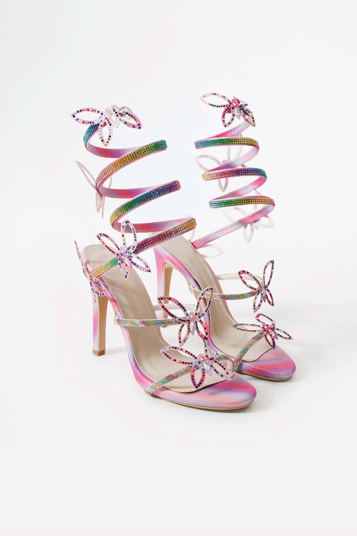 Papillion | Butterfly Ankle Wrap Rainbow High Heel Sandals