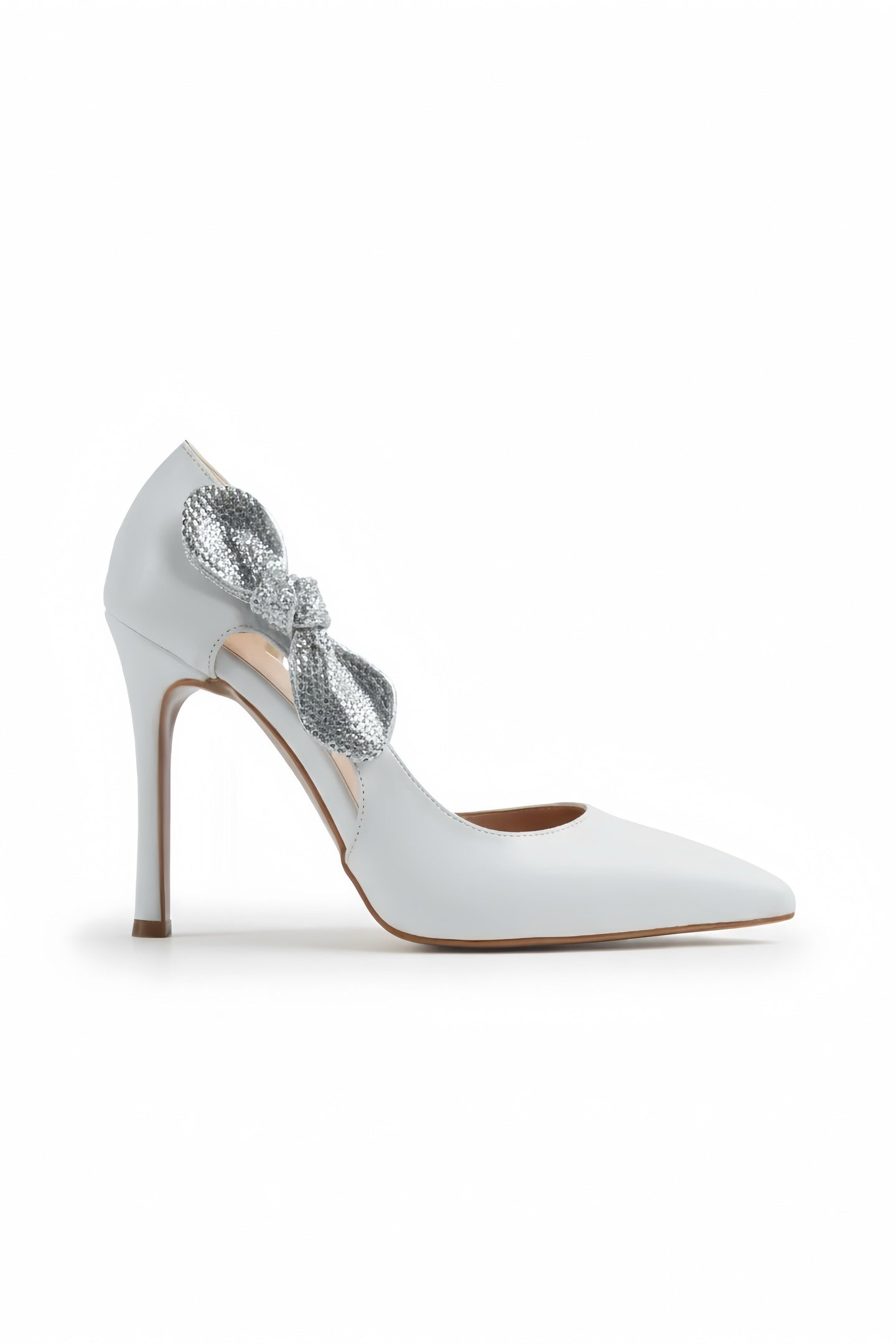 Pauline | White High Heels with Rhinestone Bow