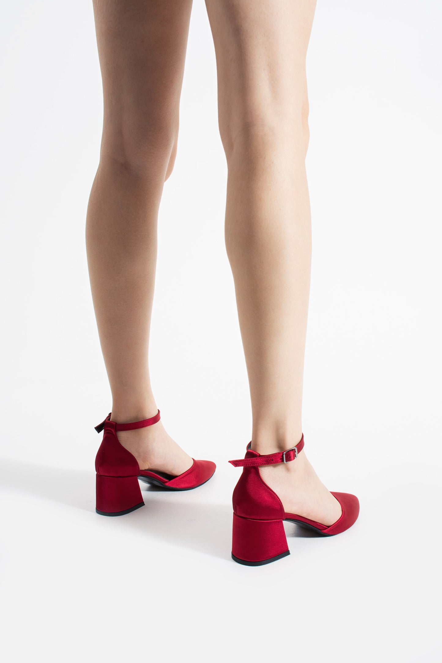 Pina | Burgundy Satin Mid Heels