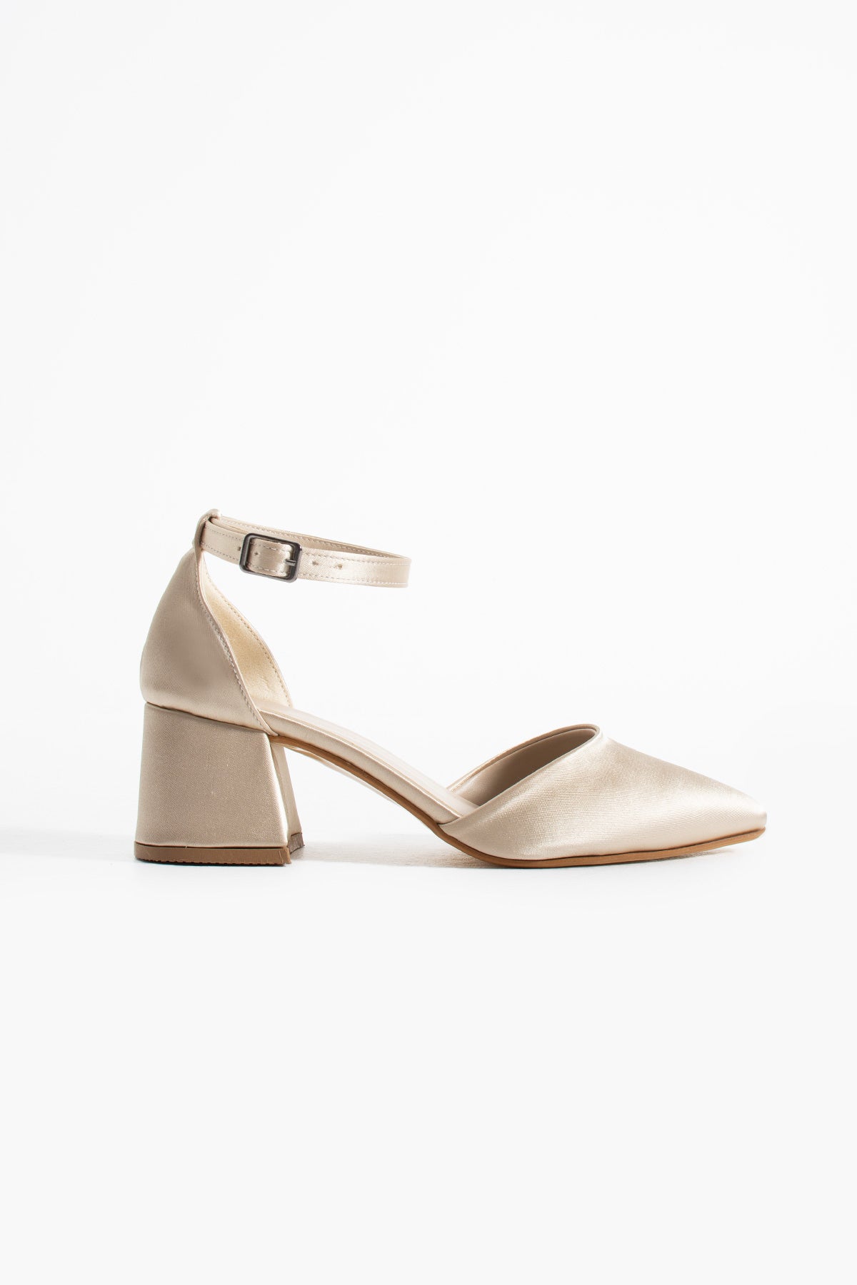 Vina | Beige Satin Mid Heels