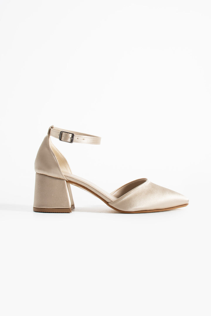 Vina | Beige Satin Mid Heels
