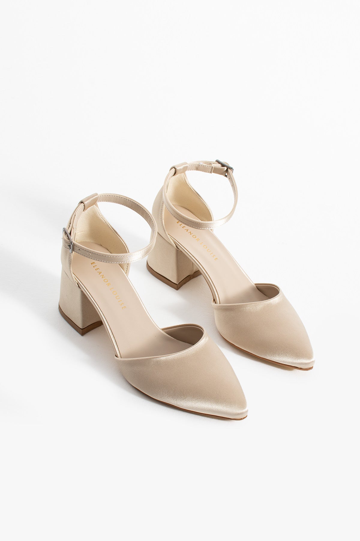 Vina | Beige Satin Mid Heels