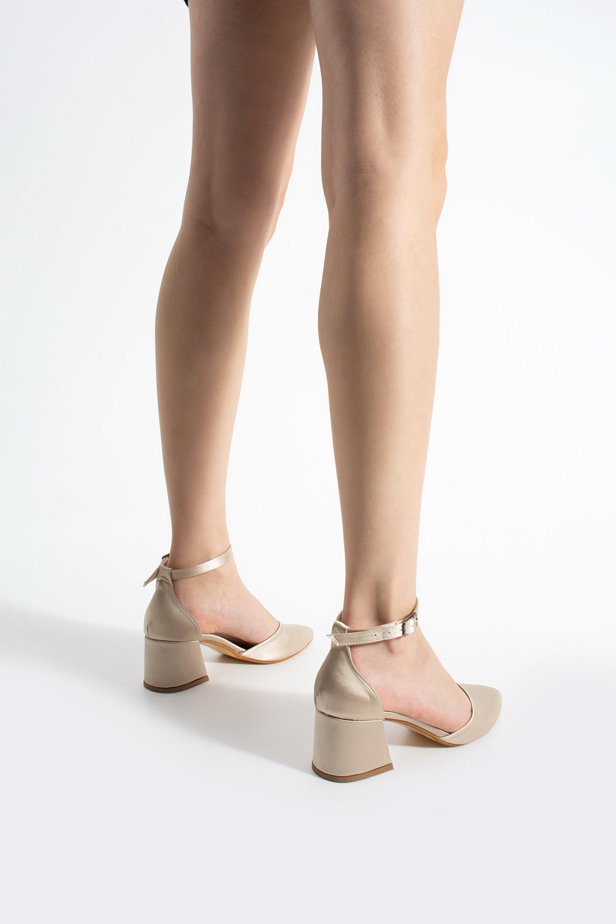 Vina | Beige Satin Mid Heels