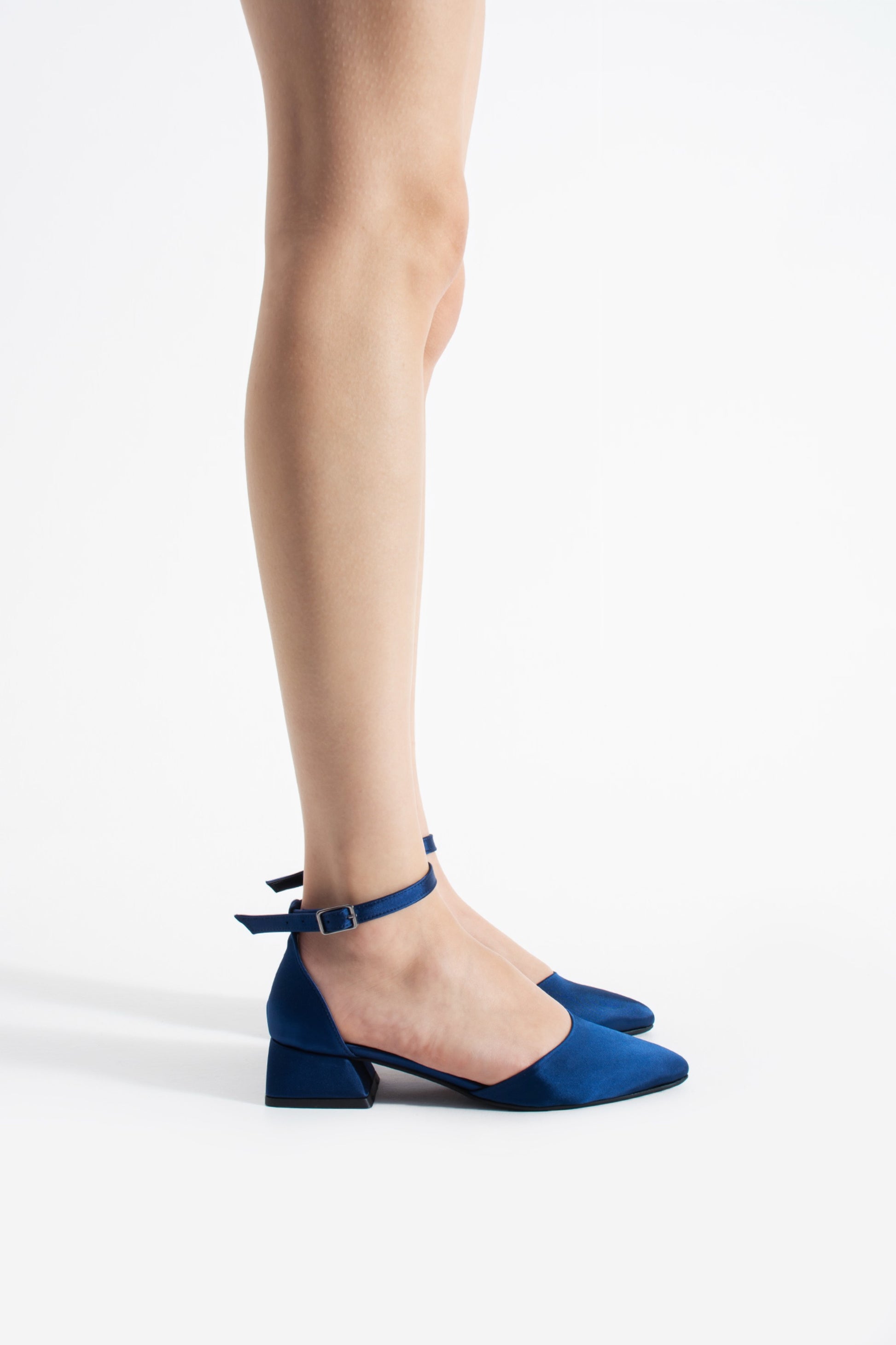 Vivia | Navy Blue Satin Low Heels