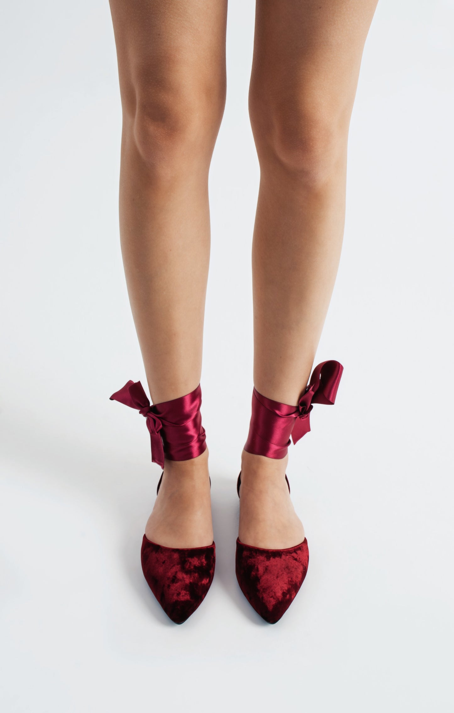 Etta | Burgundy Velvet Flats with Ribbon