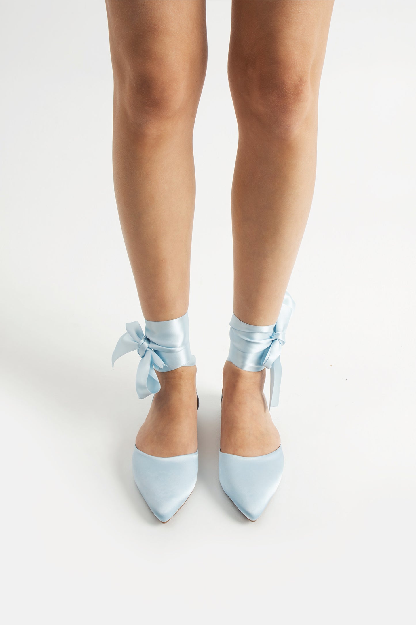 Paloma | Baby Blue Satin Flats with Ribbon