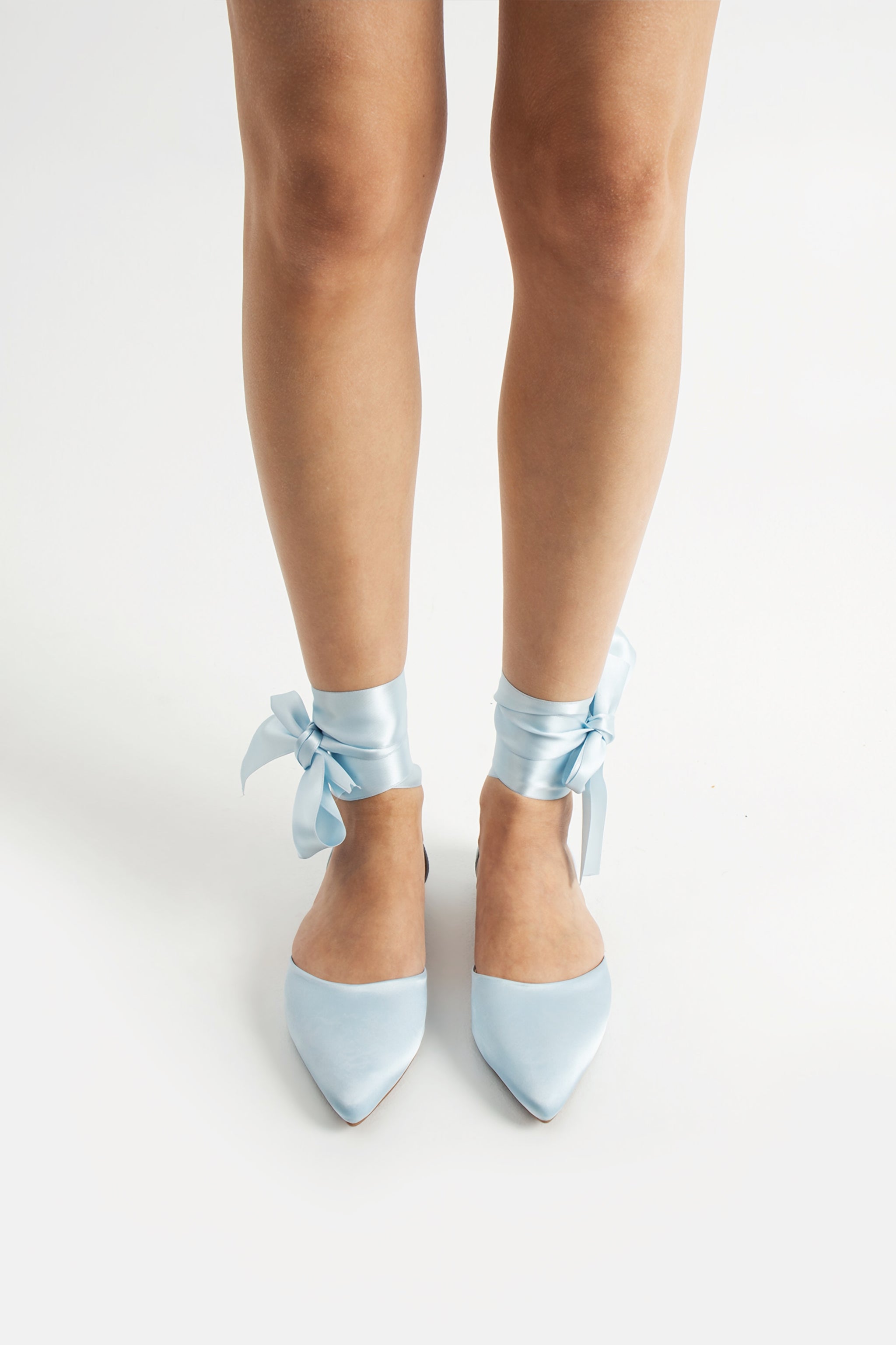 Paloma | Baby Blue Satin Flats with Ribbon