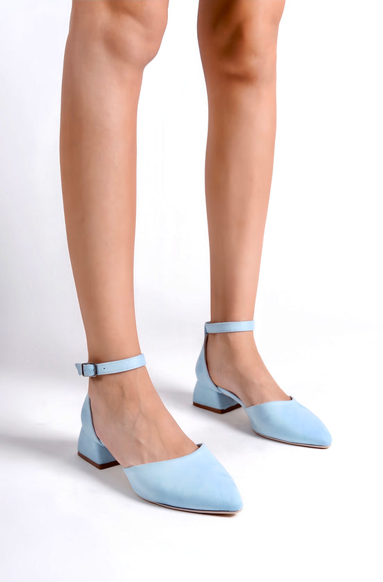 Aurora | Baby Blue Suede Low Heels