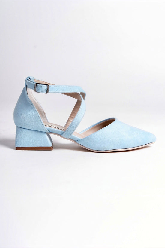 Lillian | Baby Blue Suede Criss Cross Low Heels