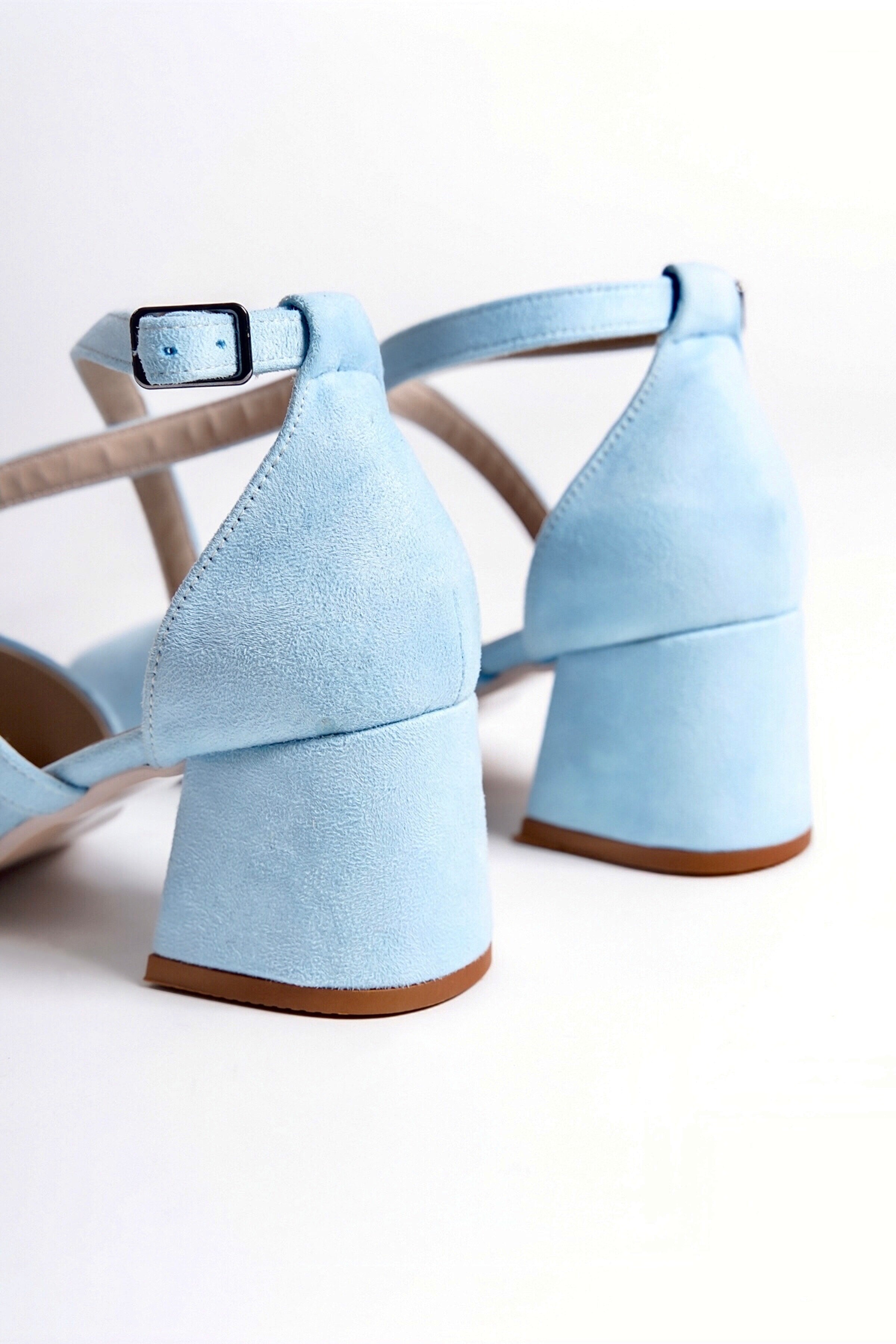 Elsinore | Baby Blue Suede Criss Cross Mid Heels