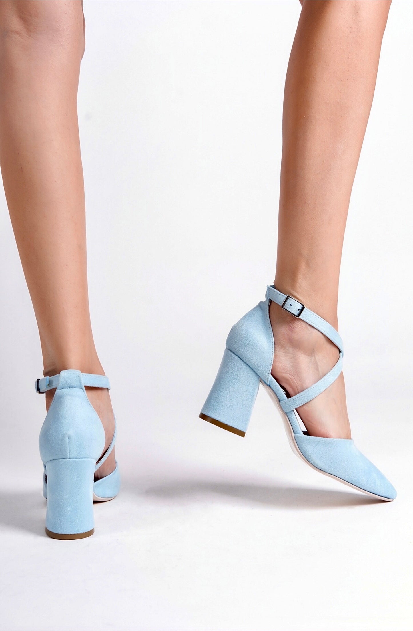 Vespera | Baby Blue Suede Criss Cross High Heels