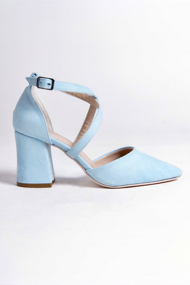 Vespera | Baby Blue Suede Criss Cross High Heels