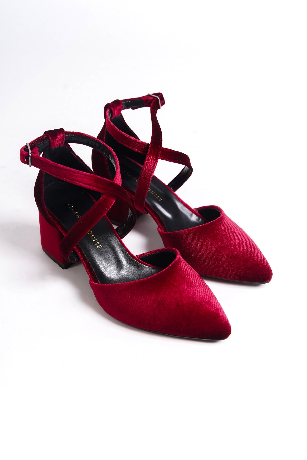 Jovita | Burgundy Velvet Criss Cross Mid Heels