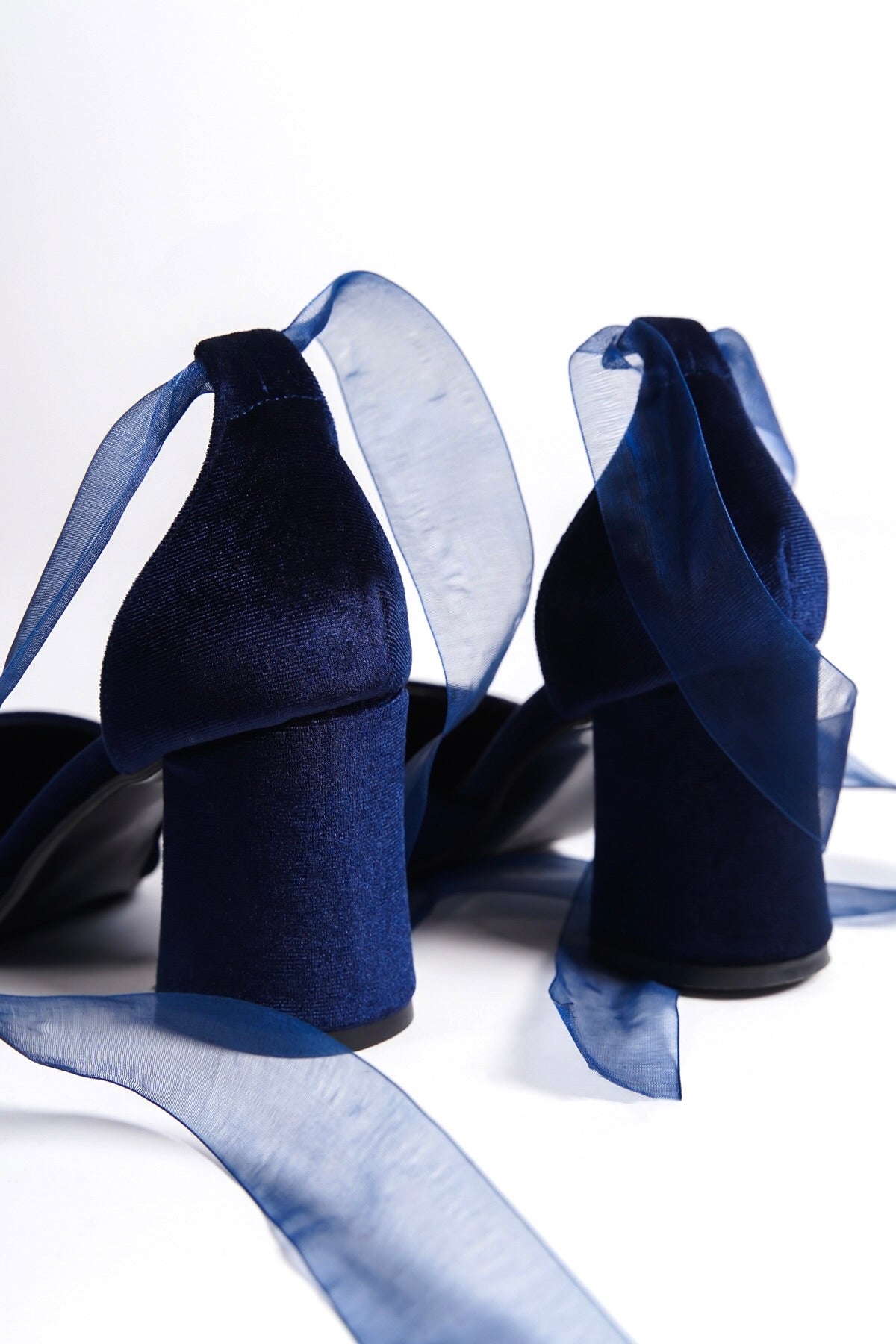 Callidora | Navy Velvet High Heels with Tulle Ribbon