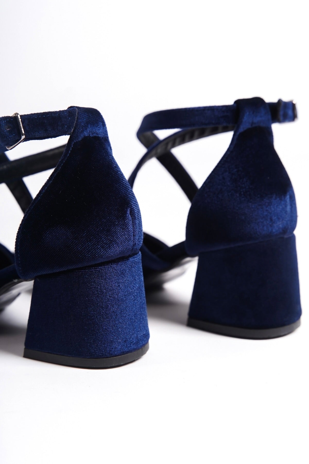 Philomela | Navy Velvet Criss Cross Mid Heels