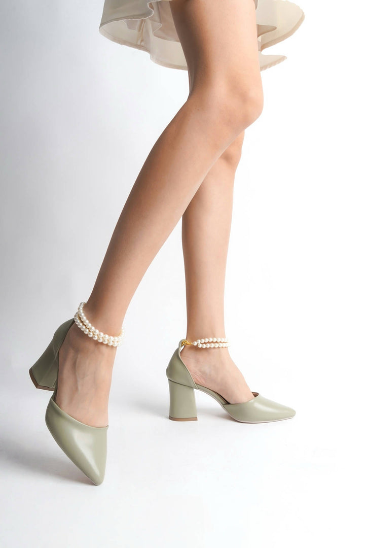 Eden | Sage Green High Heels with Pearls
