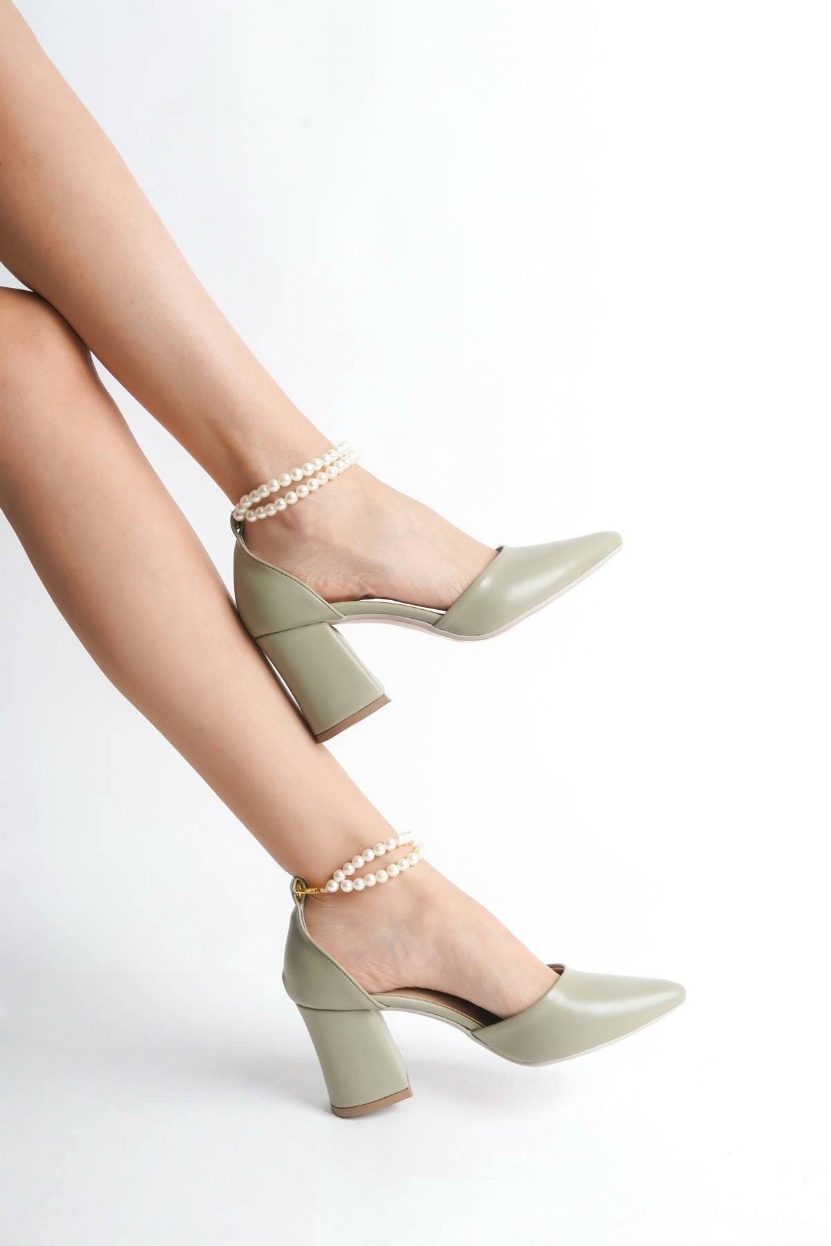 Eden | Sage Green High Heels with Pearls