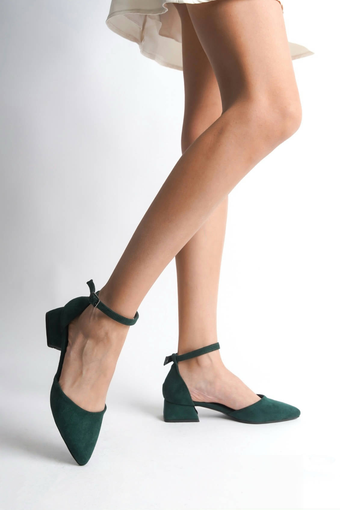 Ottilie | Emerald Green Suede Low Heels