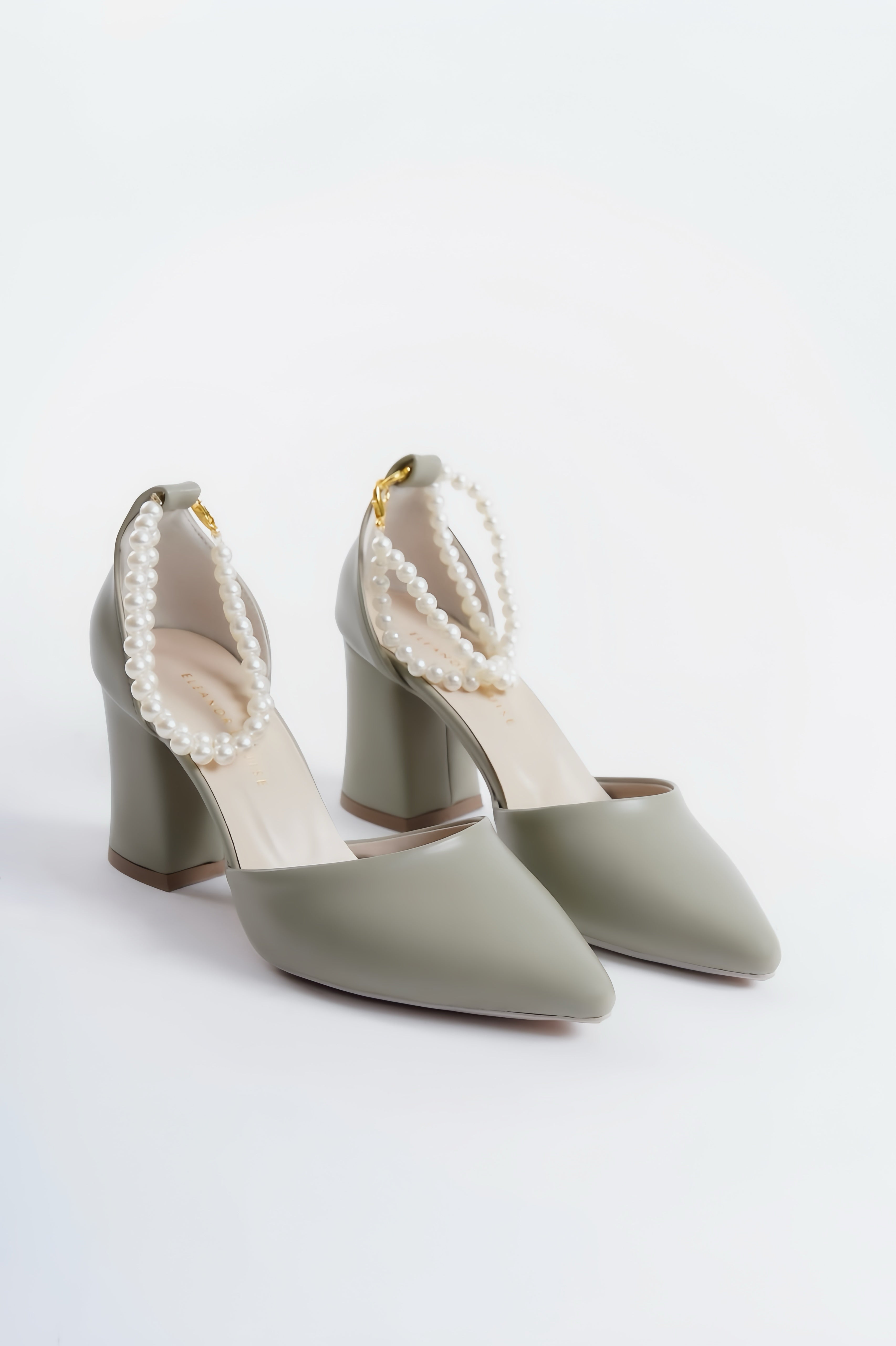 Eden | Sage Green High Heels with Pearls