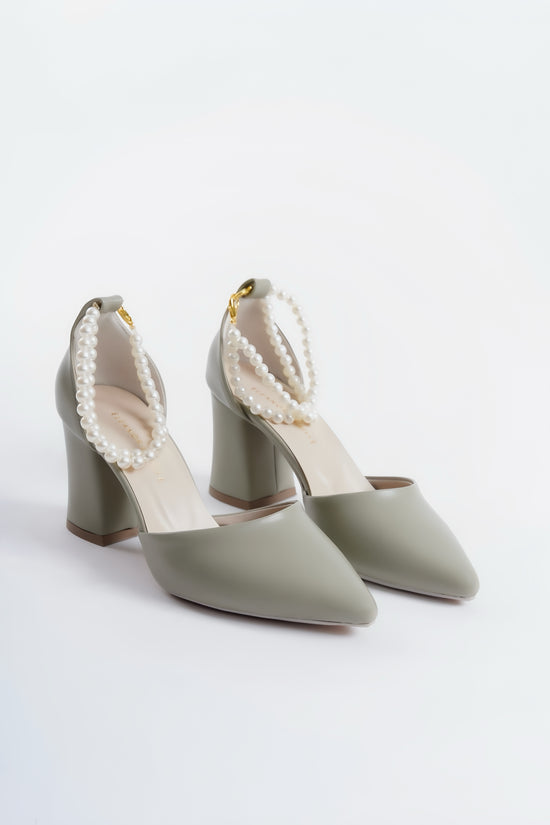 Eden | Sage Green High Heels with Pearls
